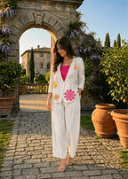 Ivory Floral Embroidered 3-Piece Co-Ord Set with Pink Camisole