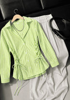 Women's Side Striped Fitted Lace-Up Shirt