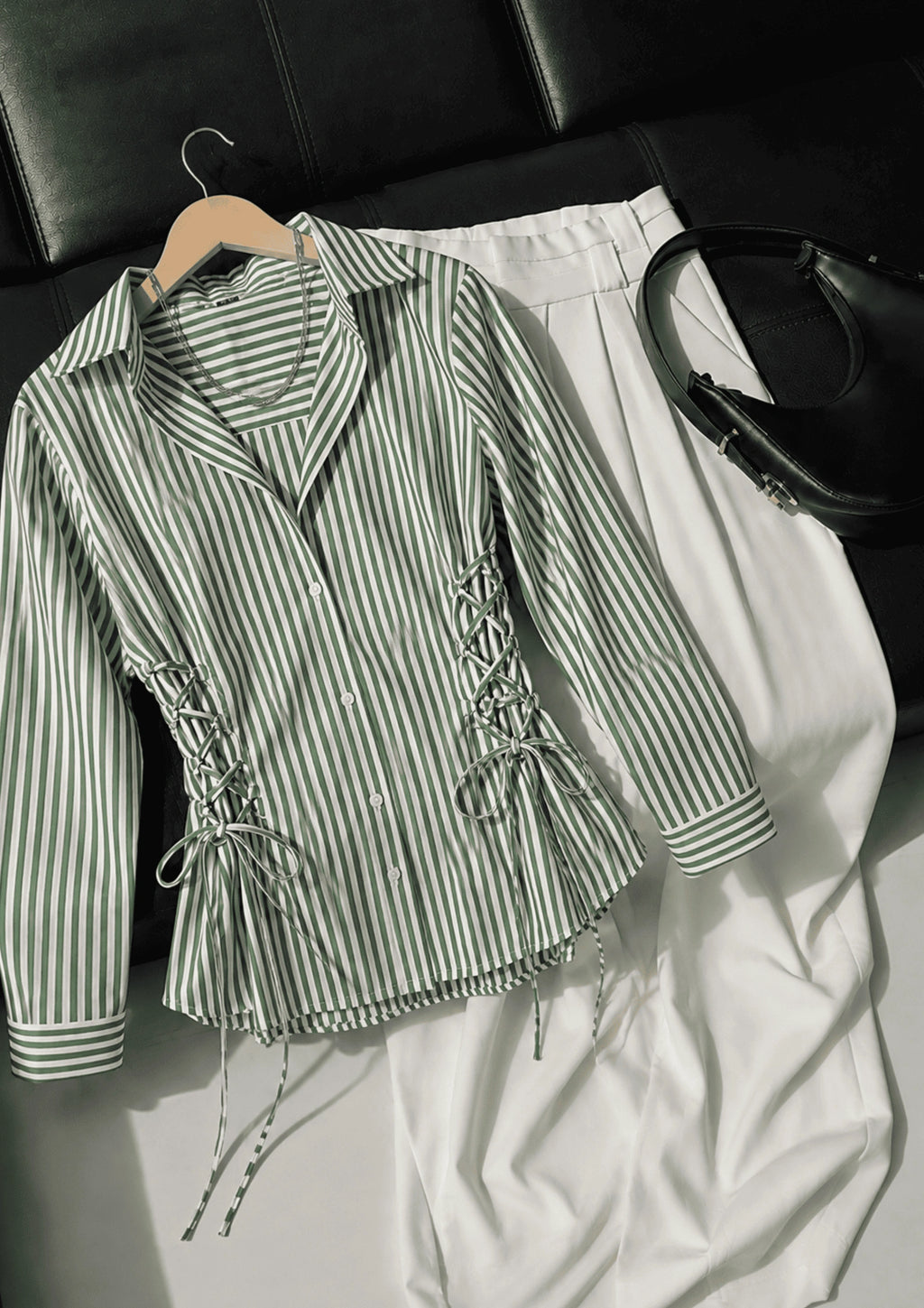 Women's Side Striped Fitted Lace-Up Shirt