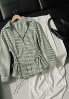 Women's Side Striped Fitted Lace-Up Shirt