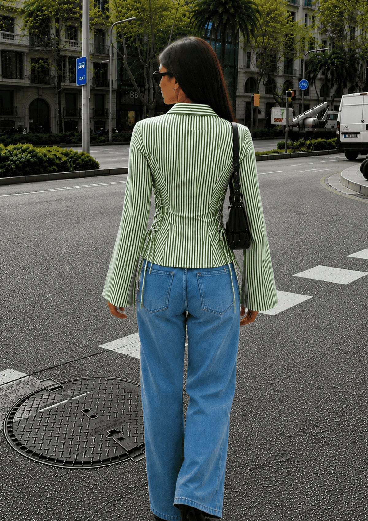 Women's Side Striped Fitted Lace-Up Shirt