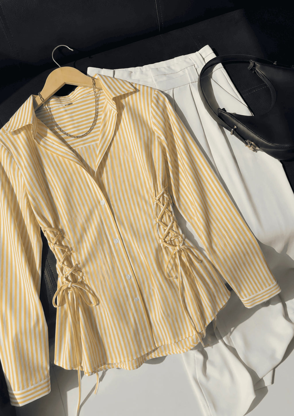 Women's Side Striped Fitted Lace-Up Shirt