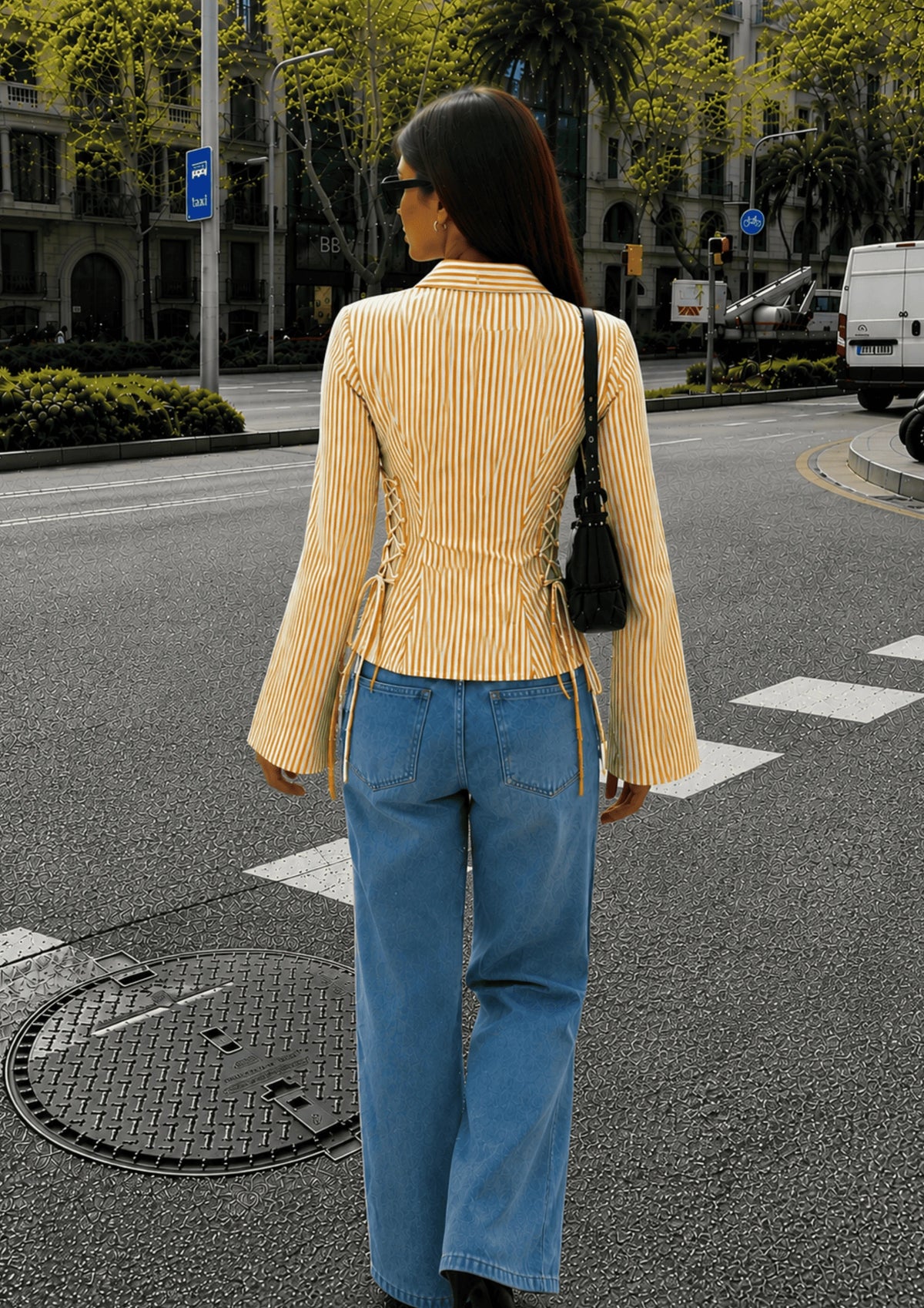 Women's Side Striped Fitted Lace-Up Shirt