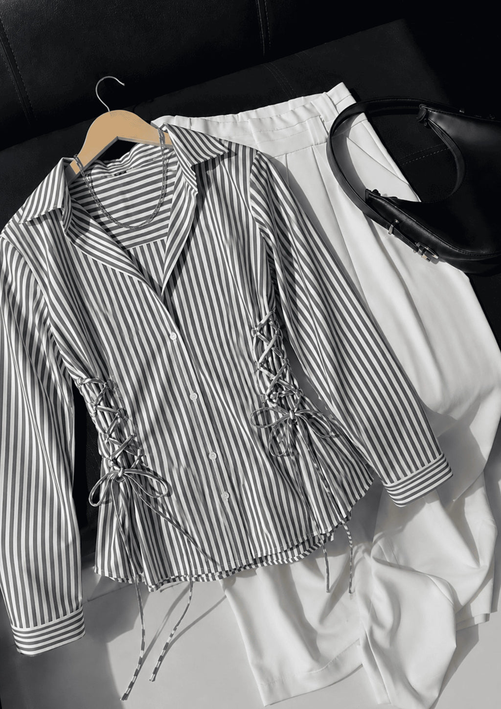 Women's Side Striped Fitted Lace-Up Shirt