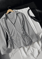 Women's Side Striped Fitted Lace-Up Shirt