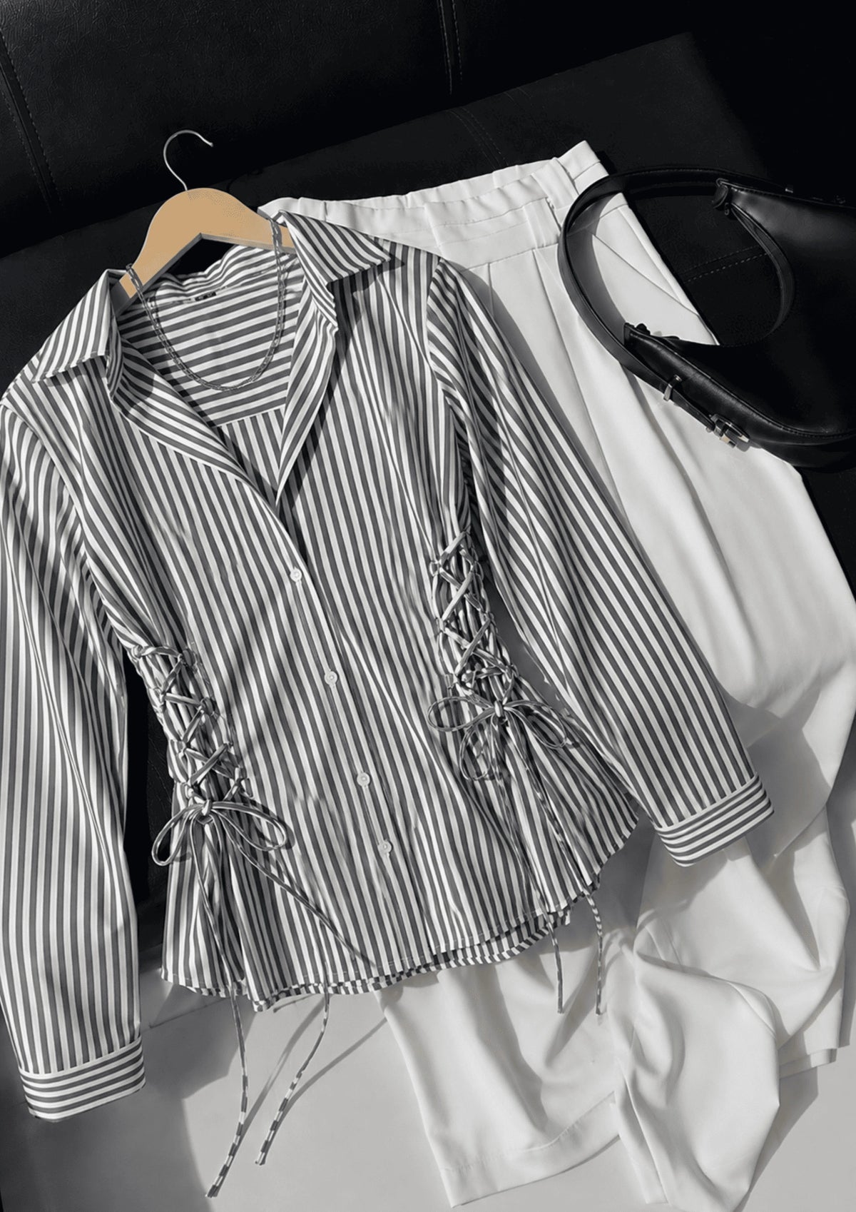 Women's Side Striped Fitted Lace-Up Shirt