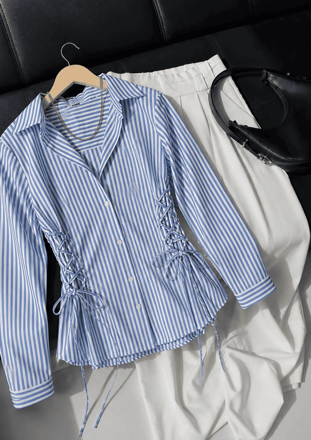 Women's Side Striped Fitted Lace-Up Shirt