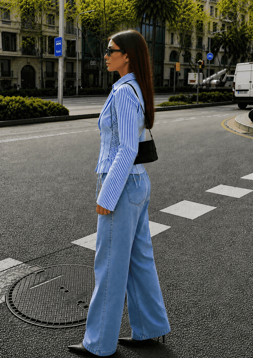 Women's Side Striped Fitted Lace-Up Shirt