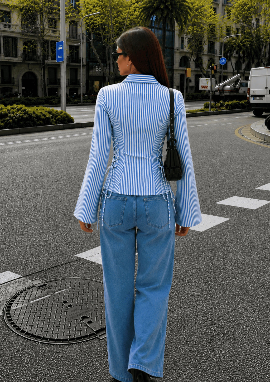 Women's Side Striped Fitted Lace-Up Shirt