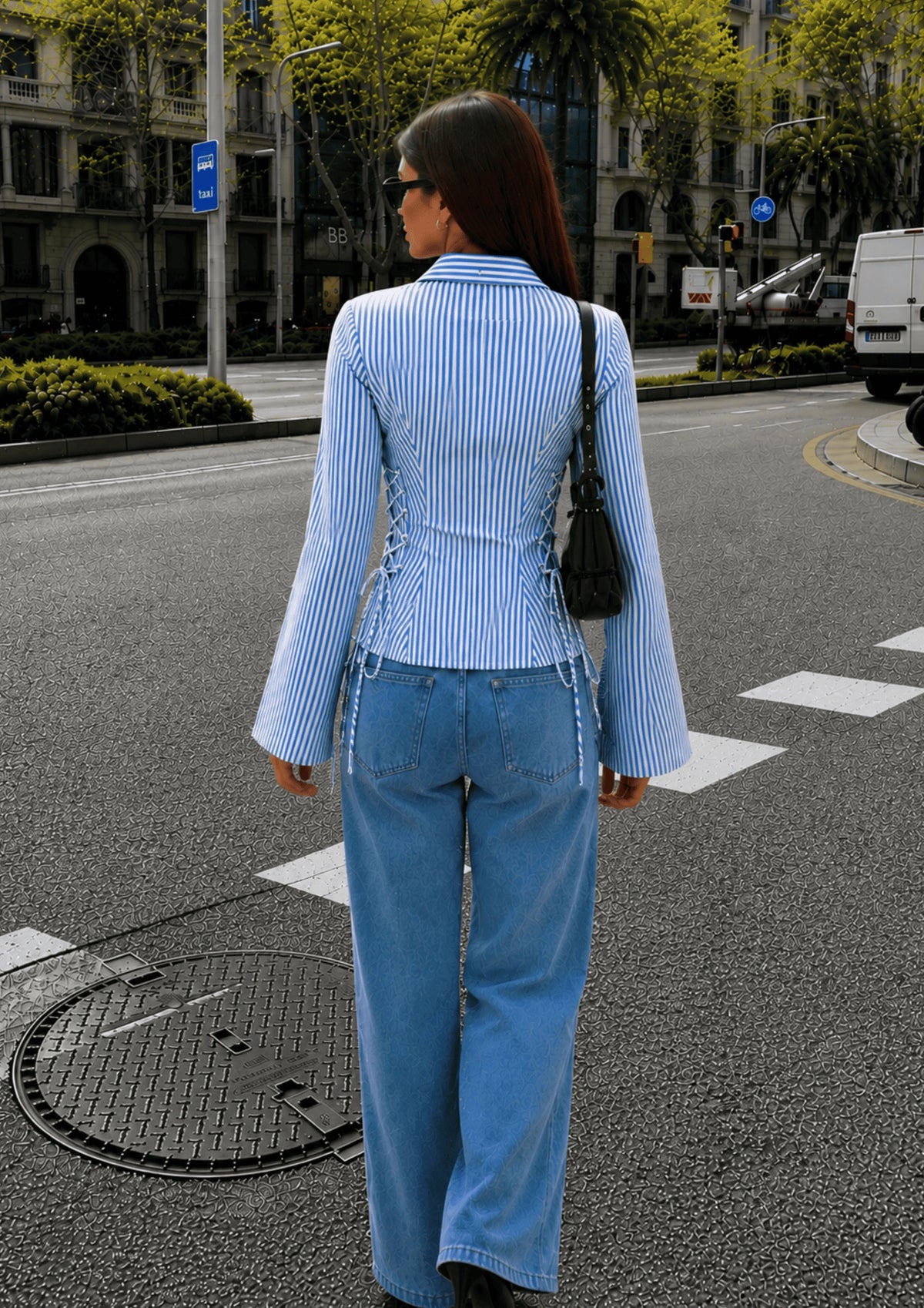 Women's Side Striped Fitted Lace-Up Shirt