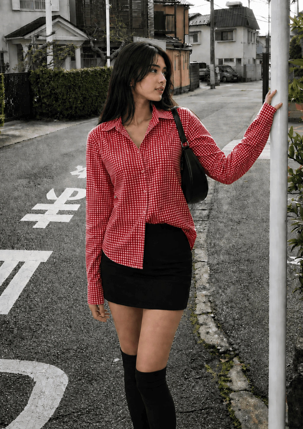 Women’s Checked Lace-Up Fitted Shirt