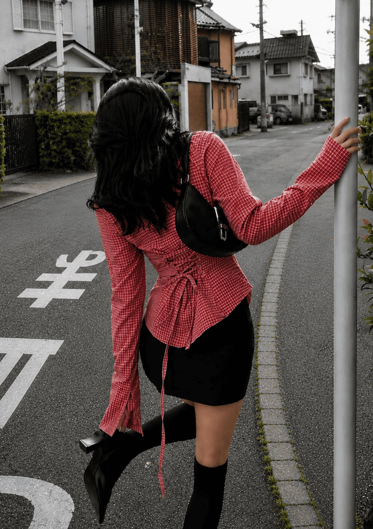 Women’s Checked Lace-Up Fitted Shirt