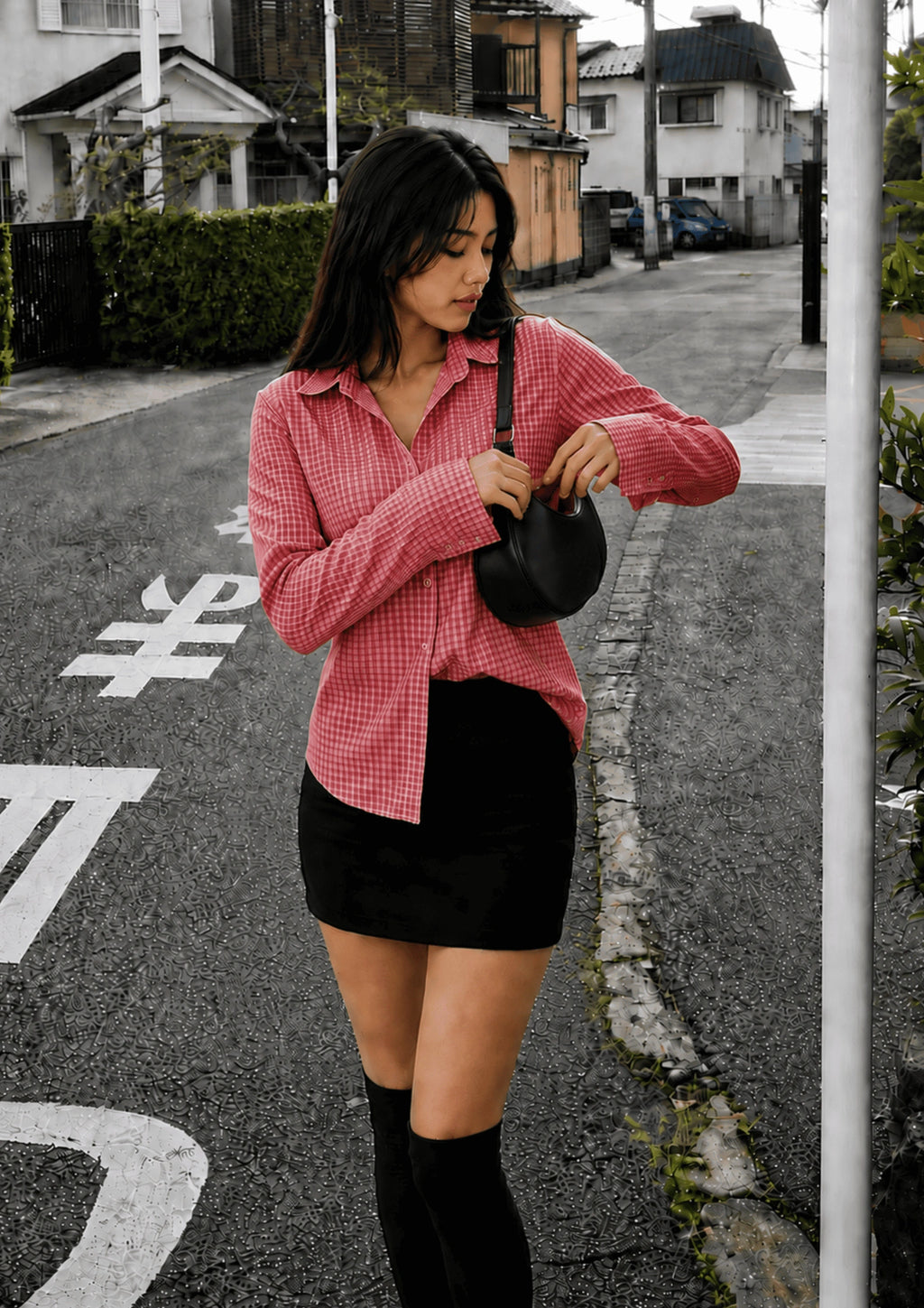 Women’s Checked Lace-Up Fitted Shirt