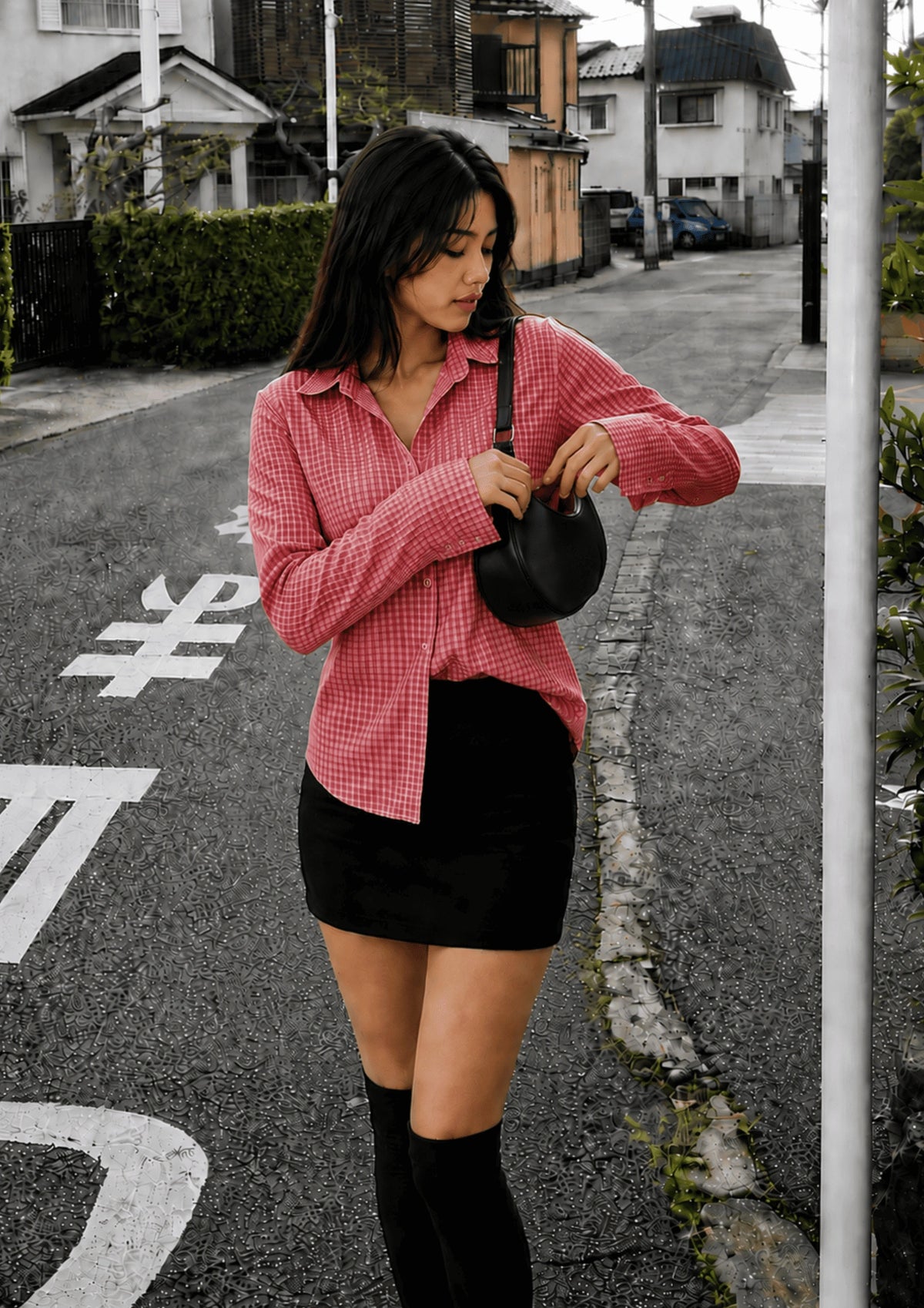 Women’s Checked Lace-Up Fitted Shirt