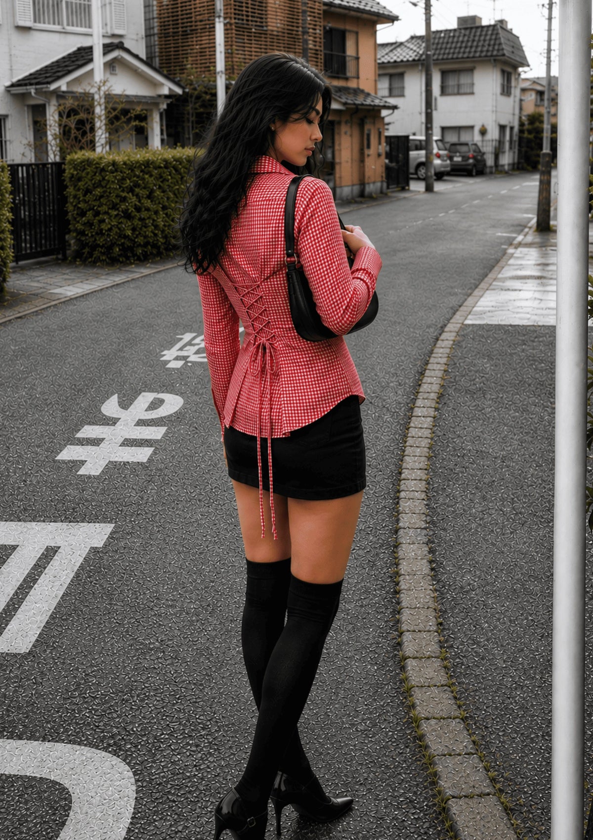 Women’s Checked Lace-Up Fitted Shirt