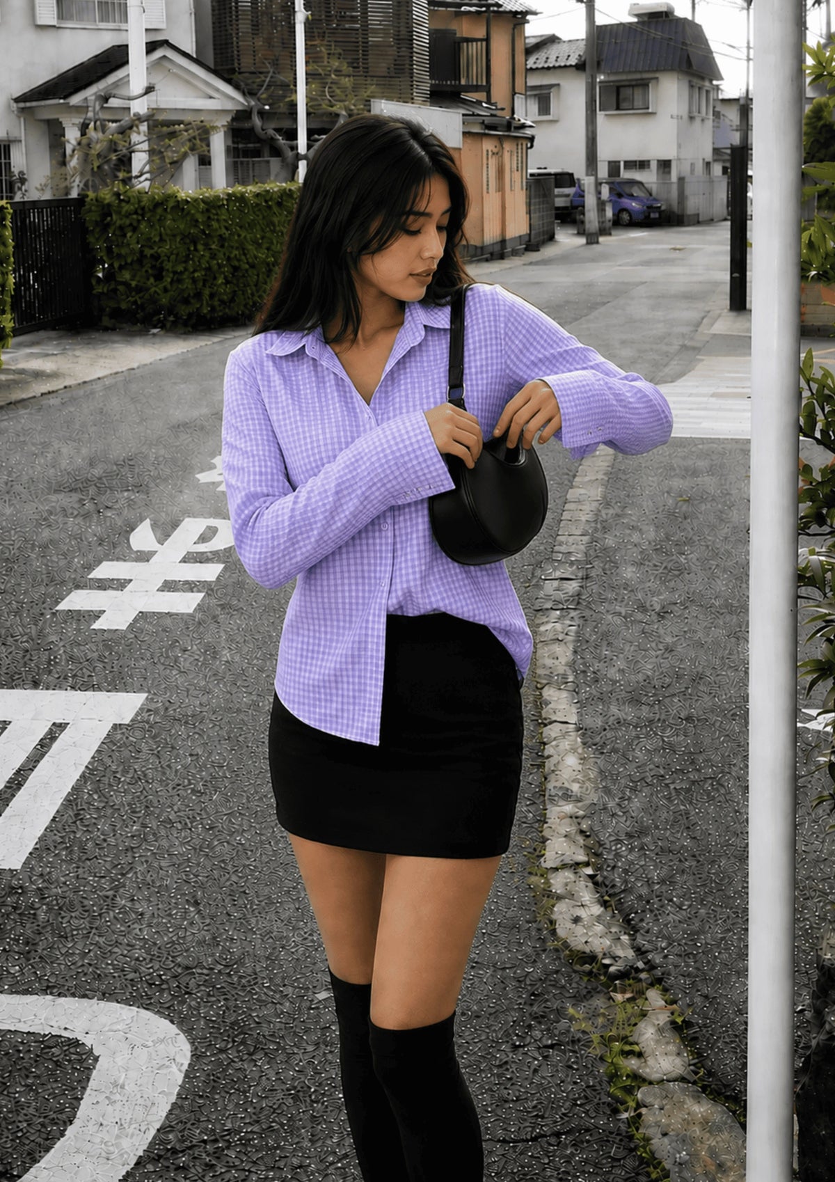 Women’s Checked Lace-Up Fitted Shirt