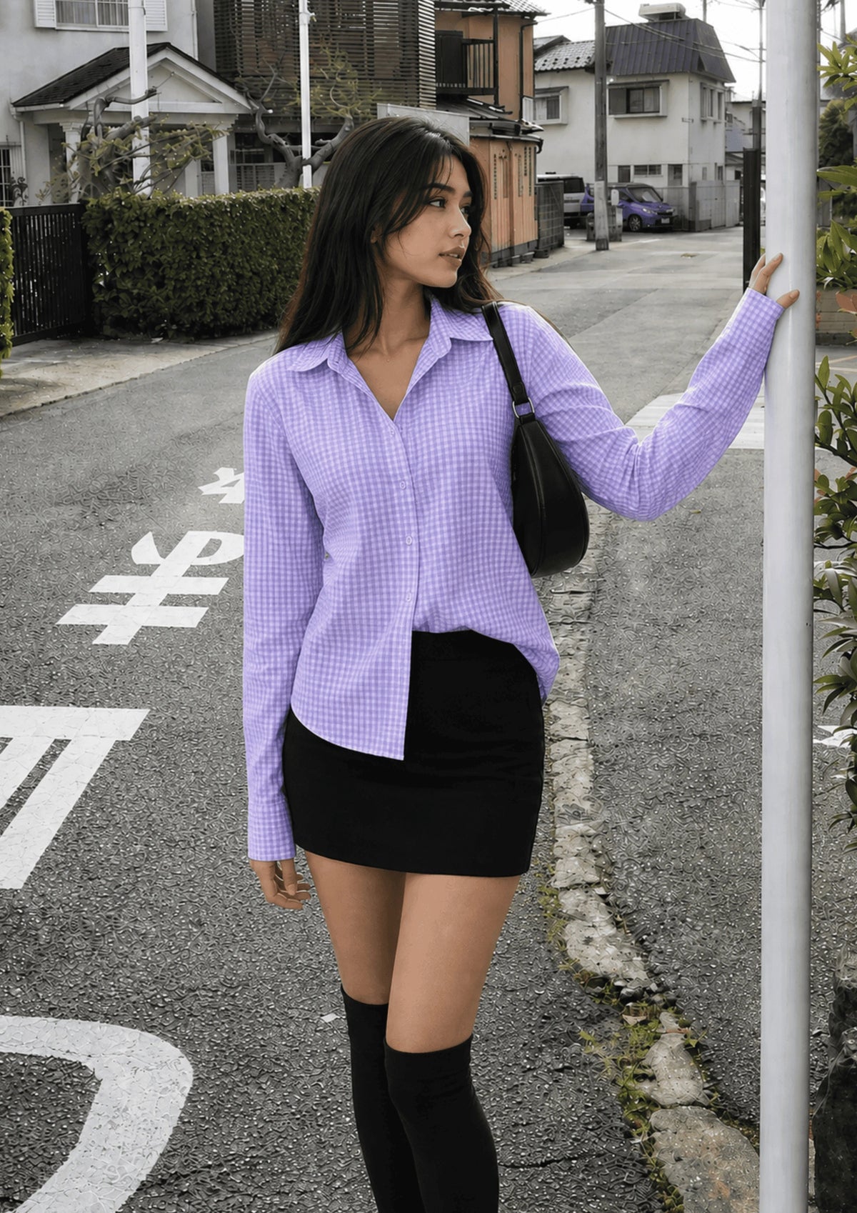 Women’s Checked Lace-Up Fitted Shirt