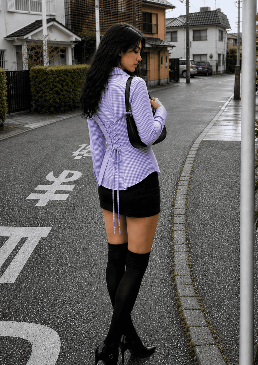 Women’s Checked Lace-Up Fitted Shirt