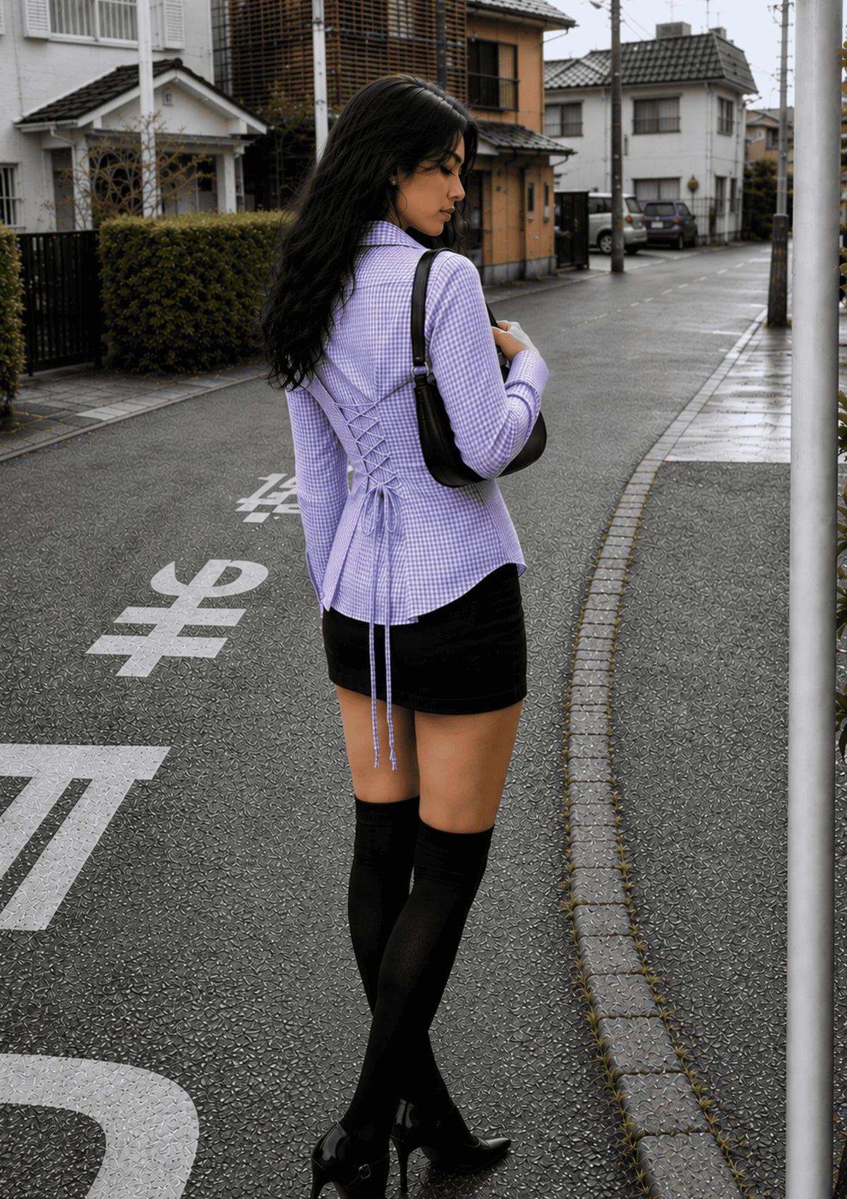 Women’s Checked Lace-Up Fitted Shirt