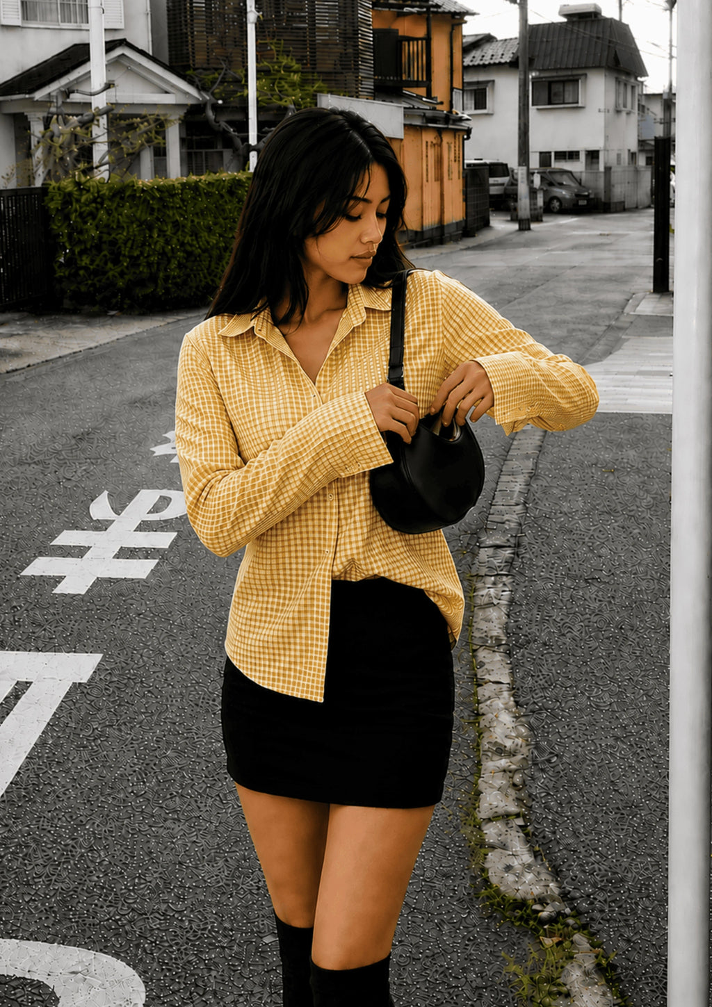 Women’s Checked Lace-Up Fitted Shirt