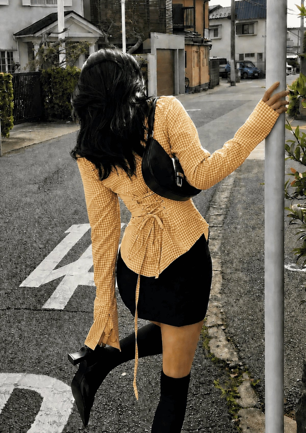 Women’s Checked Lace-Up Fitted Shirt