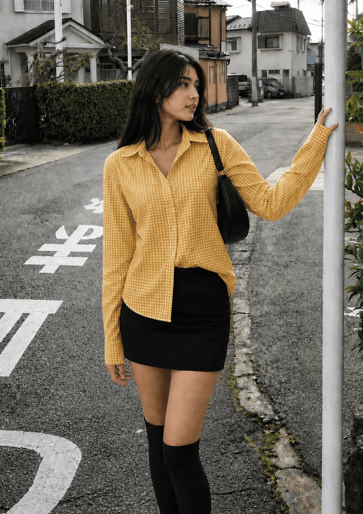 Women’s Checked Lace-Up Fitted Shirt