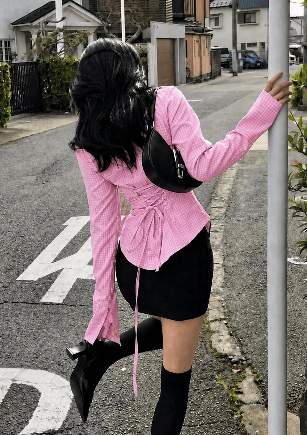 Women’s Checked Lace-Up Fitted Shirt