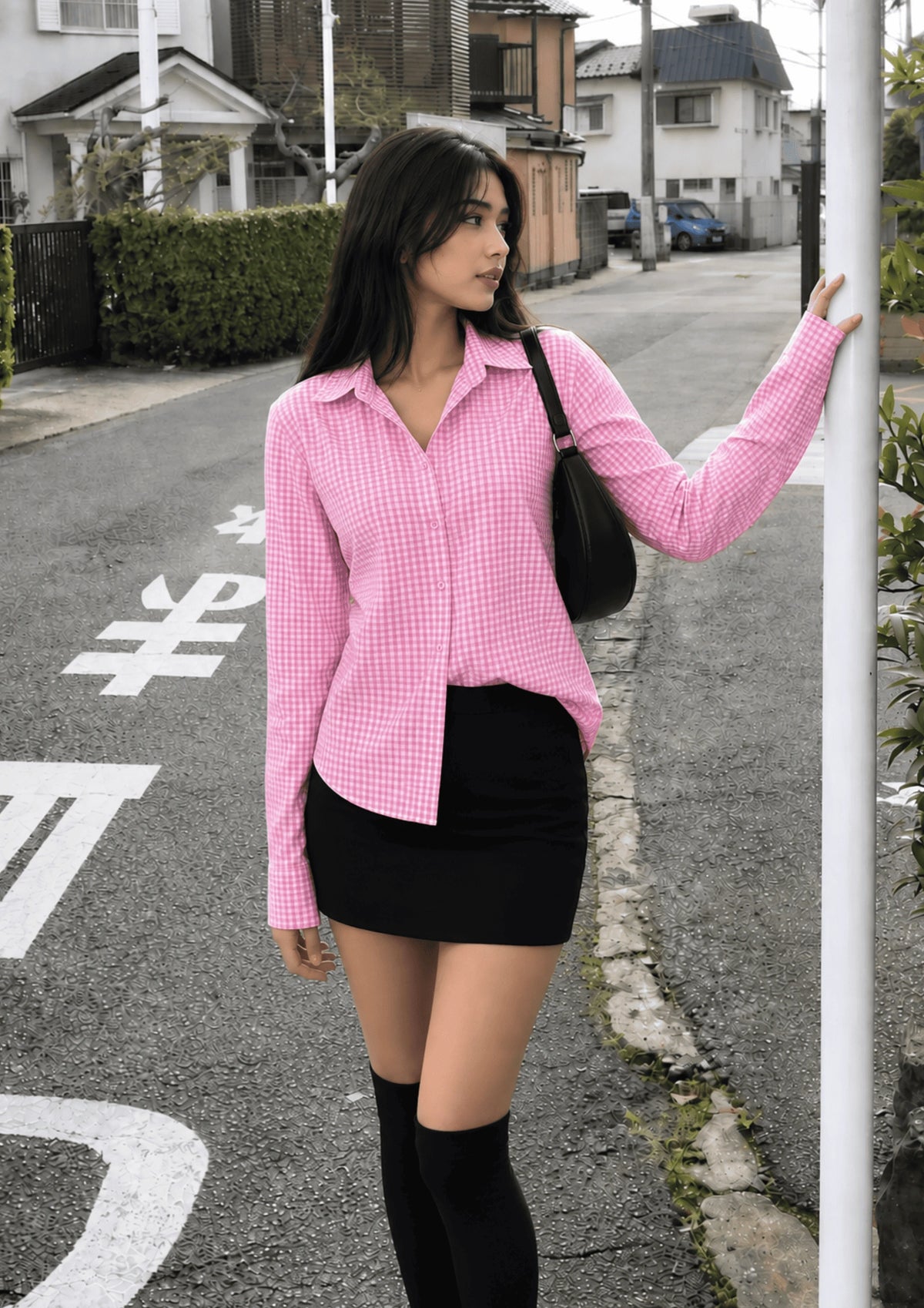 Women’s Checked Lace-Up Fitted Shirt