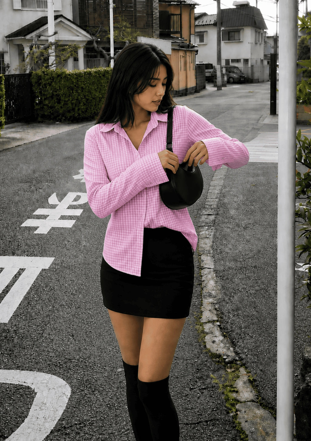 Women’s Checked Lace-Up Fitted Shirt