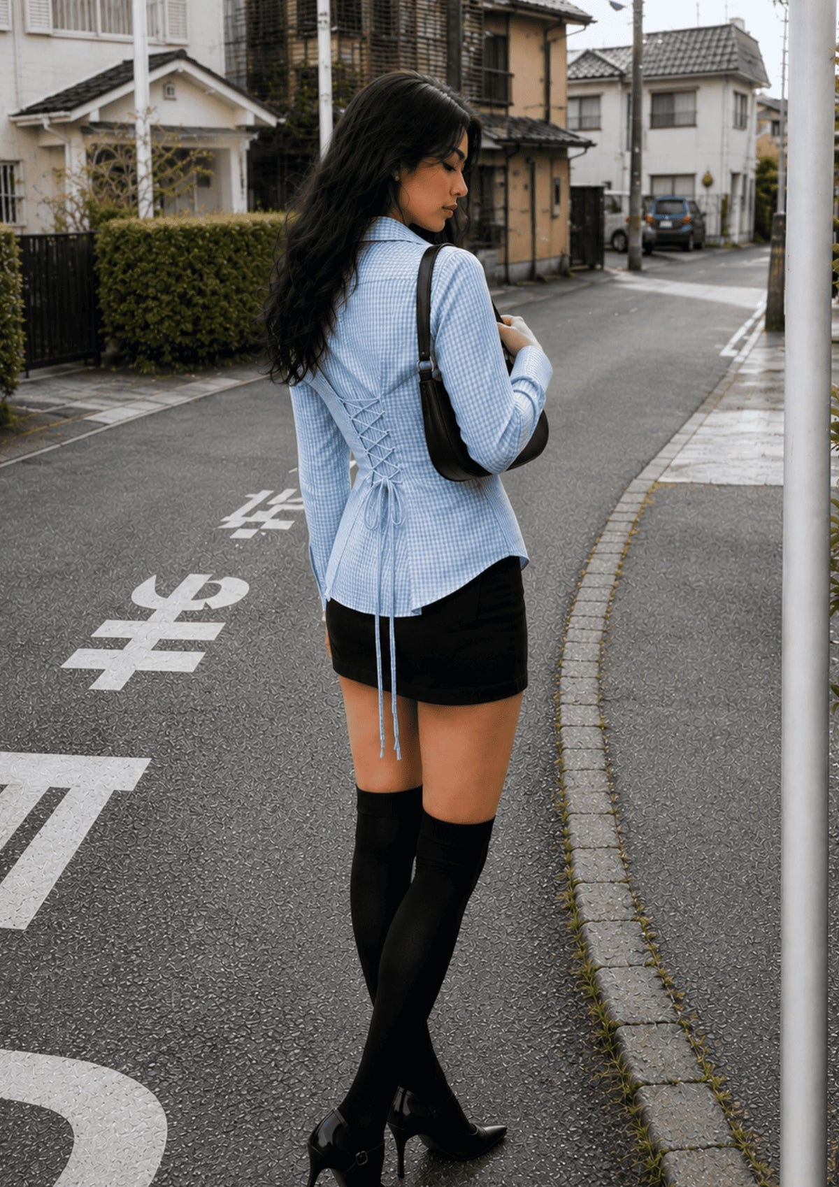 Women’s Checked Lace-Up Fitted Shirt
