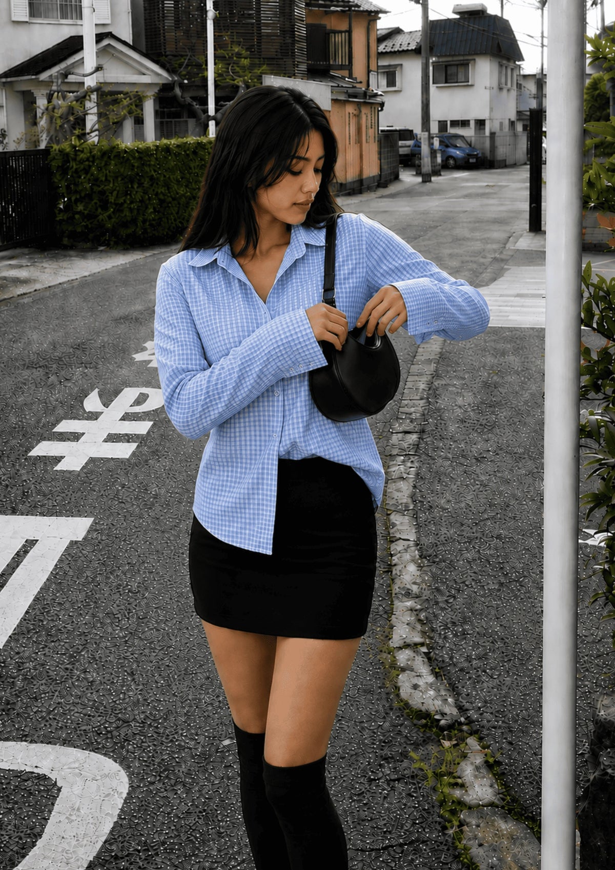 Women’s Checked Lace-Up Fitted Shirt