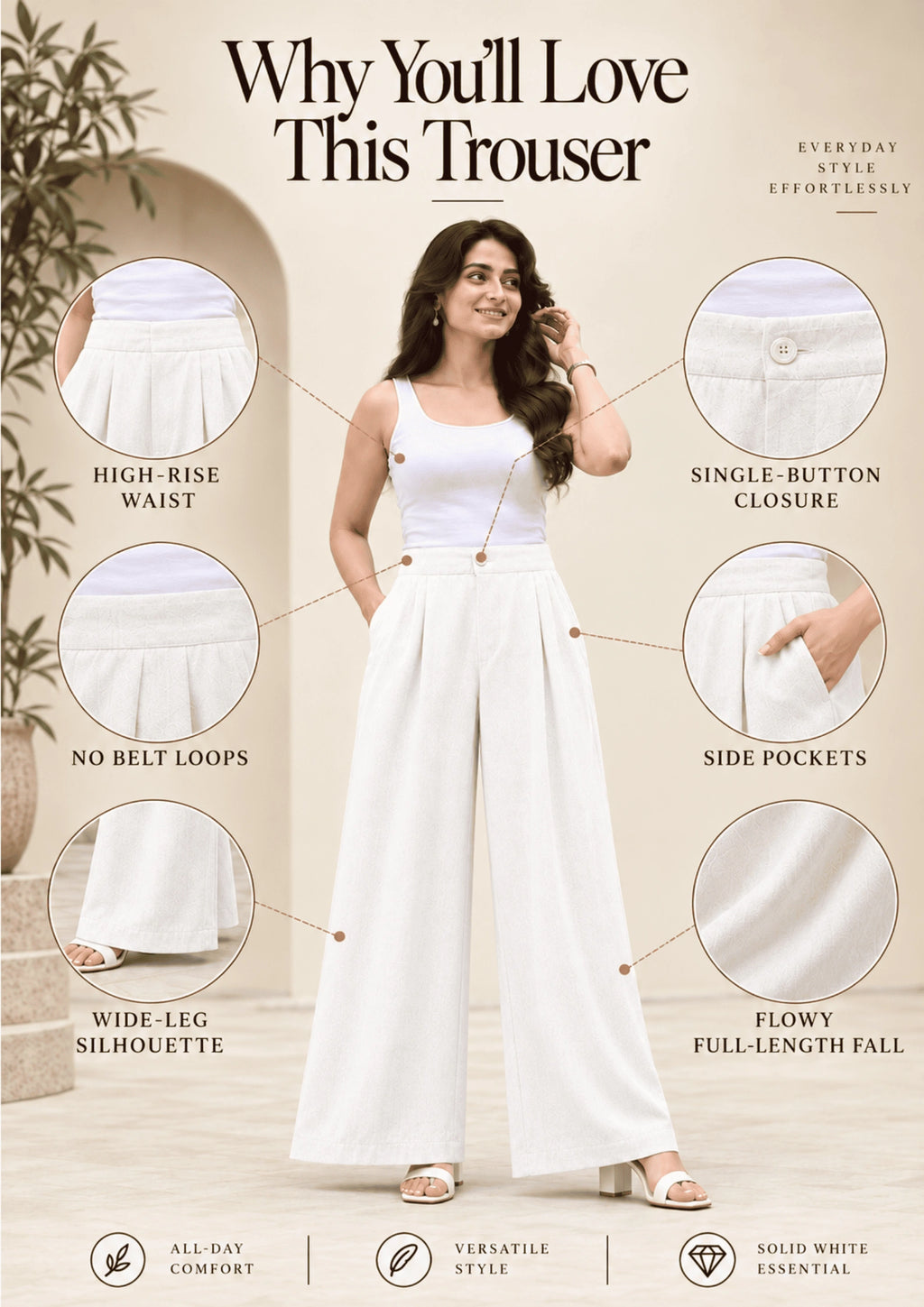 Women Linen Wide Leg Classy Pants