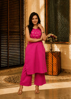 Pink Mirror Work Kurta Set for Women