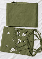 Olive Green Mirror Work Cotton Kurta Pant