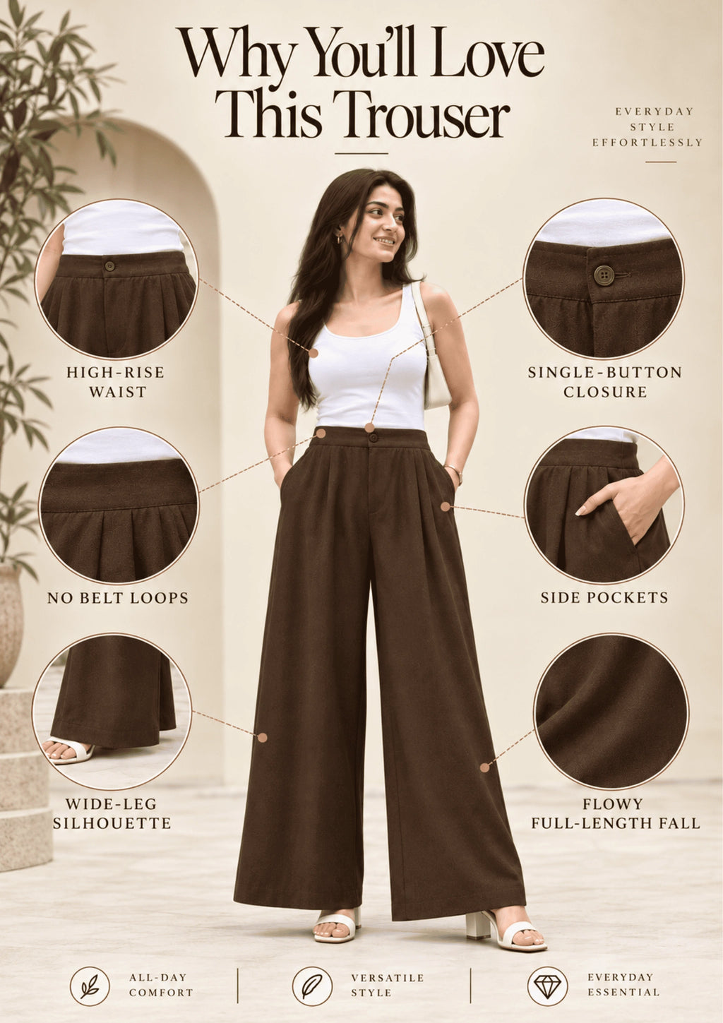 Women Linen Wide Leg Classy Pants