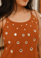 Rust Brown Mirror Work Cotton Kurta Pant