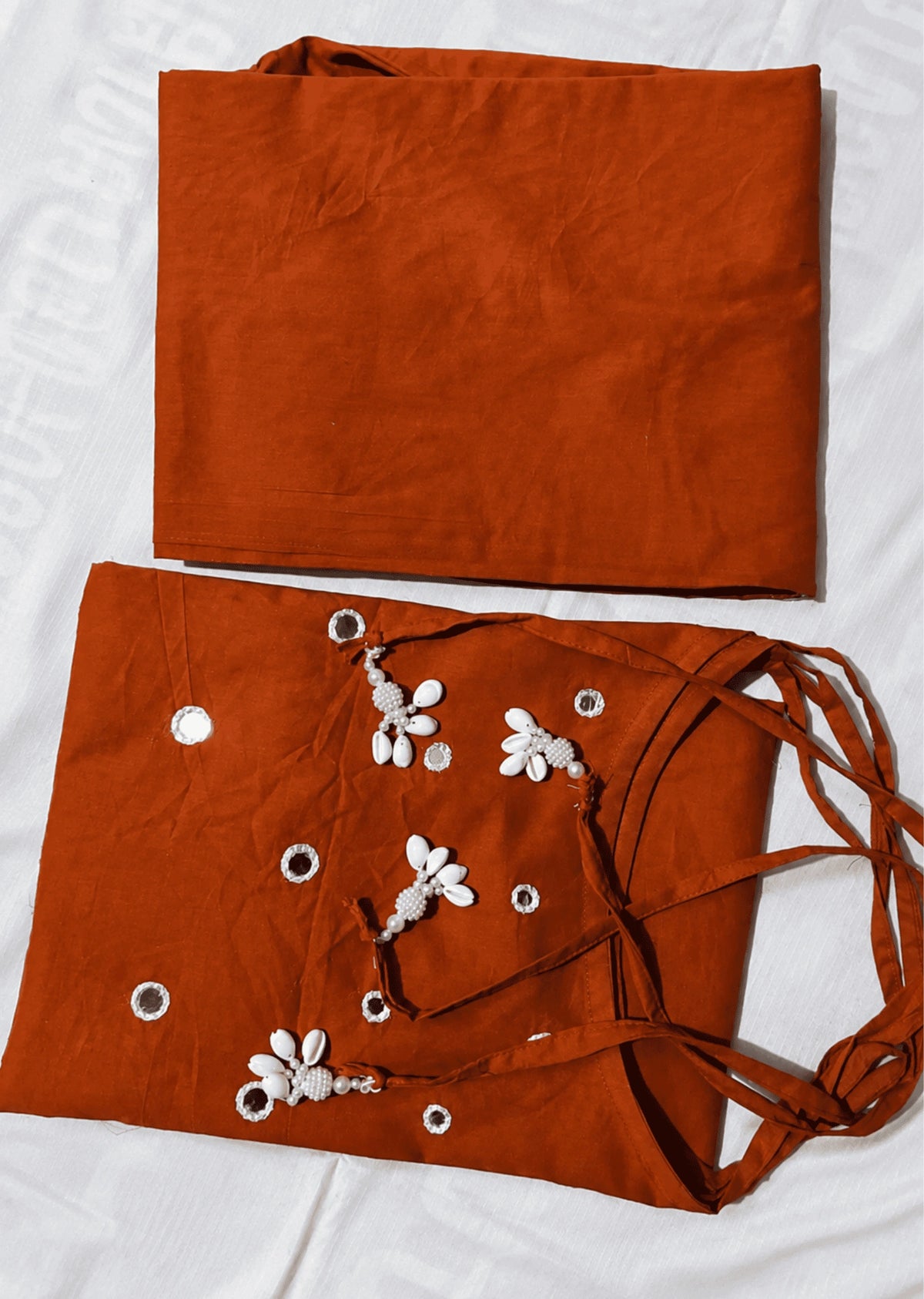 Rust Brown Mirror Work Cotton Kurta Pant
