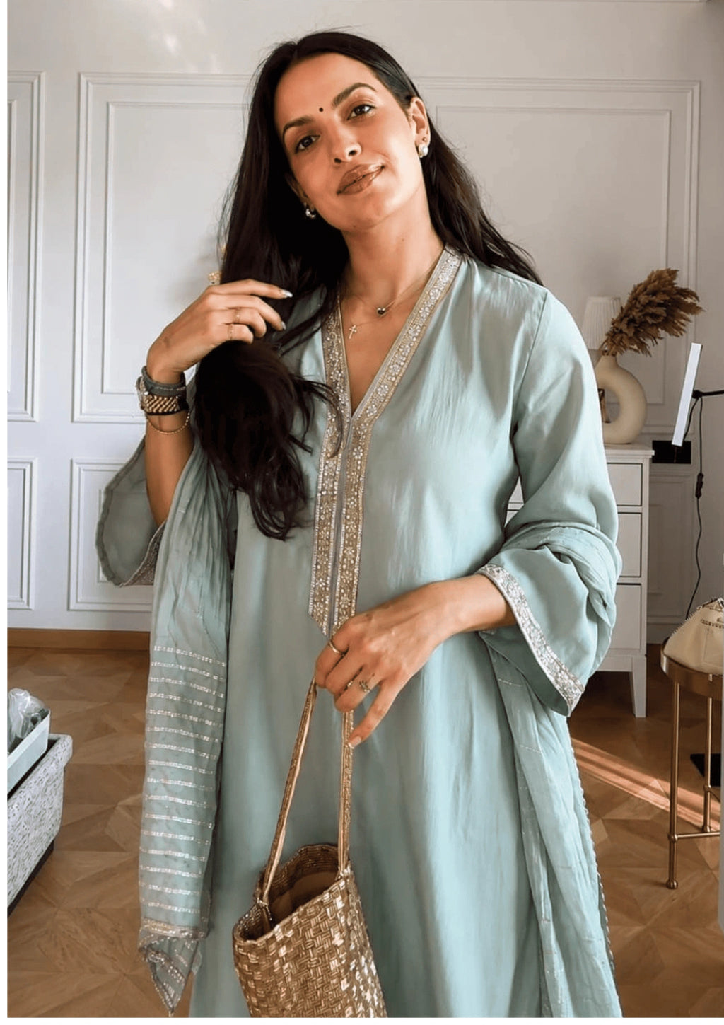 Women Mint Green Embroidered Co-Ord Set