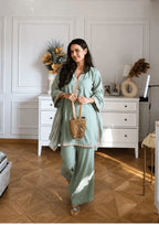 Women Mint Green Embroidered Co-Ord Set