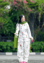 Elegant White Cotton Floral Kurta Pant Set for Women