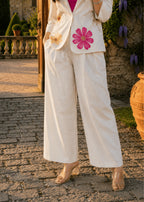 Ivory Floral Embroidered 3-Piece Co-Ord Set with Pink Camisole