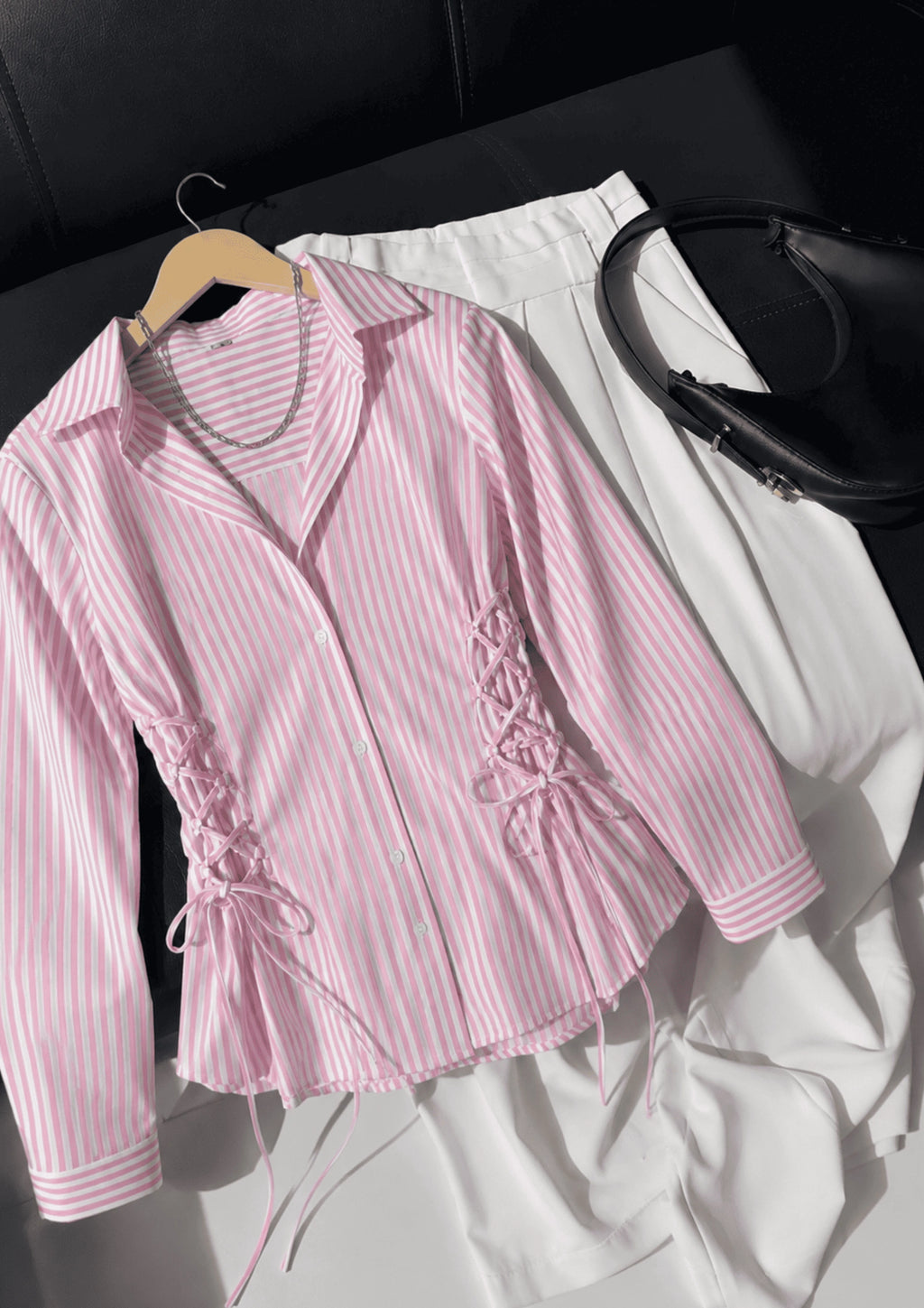 Women's Side Striped Fitted Lace-Up Shirt