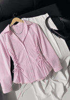 Women's Side Striped Fitted Lace-Up Shirt