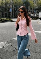 Women's Side Striped Fitted Lace-Up Shirt