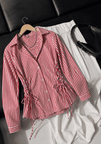 Women's Side Striped Fitted Lace-Up Shirt