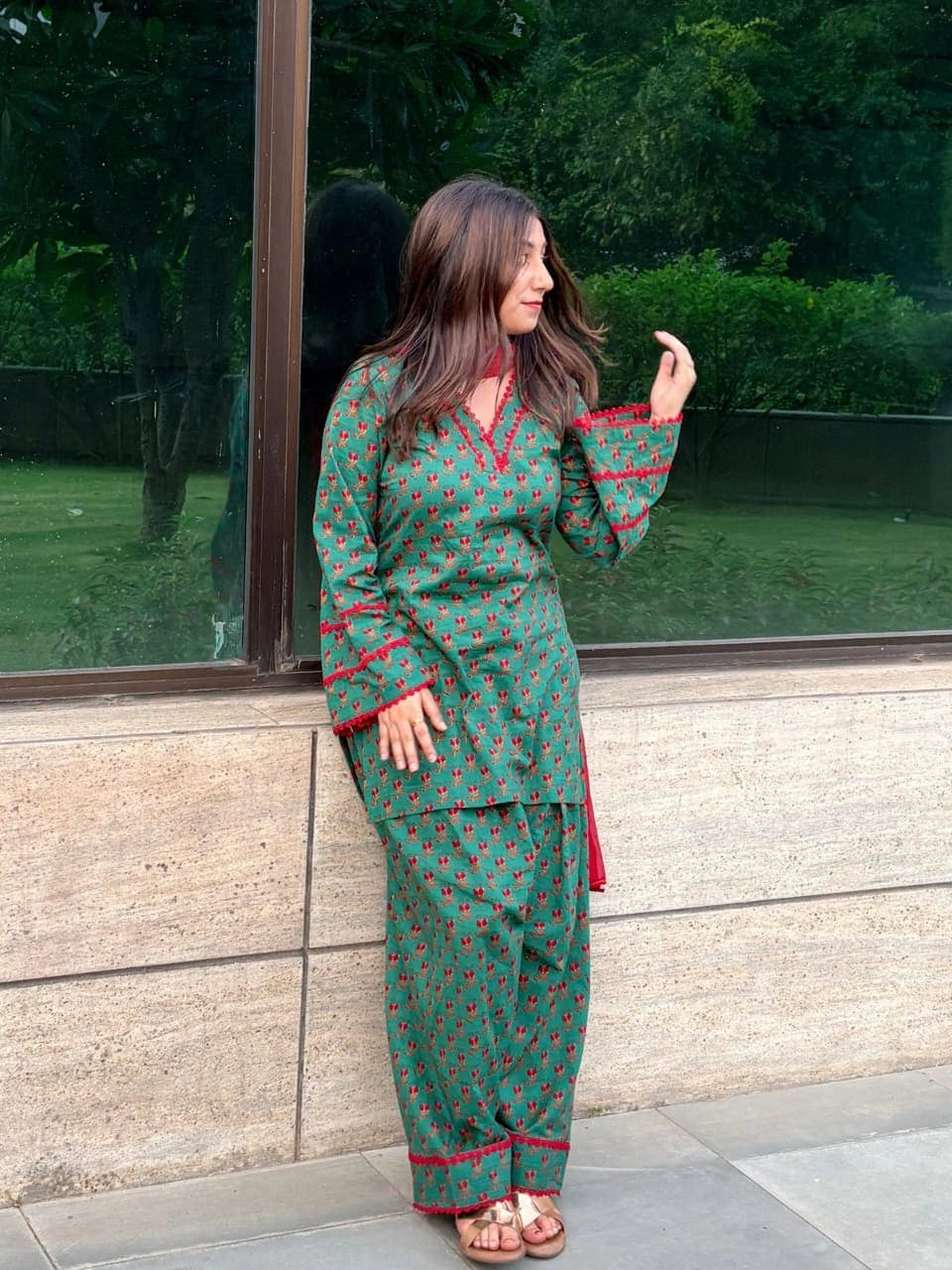 Women Green Printed Kurta Set with Dupatta