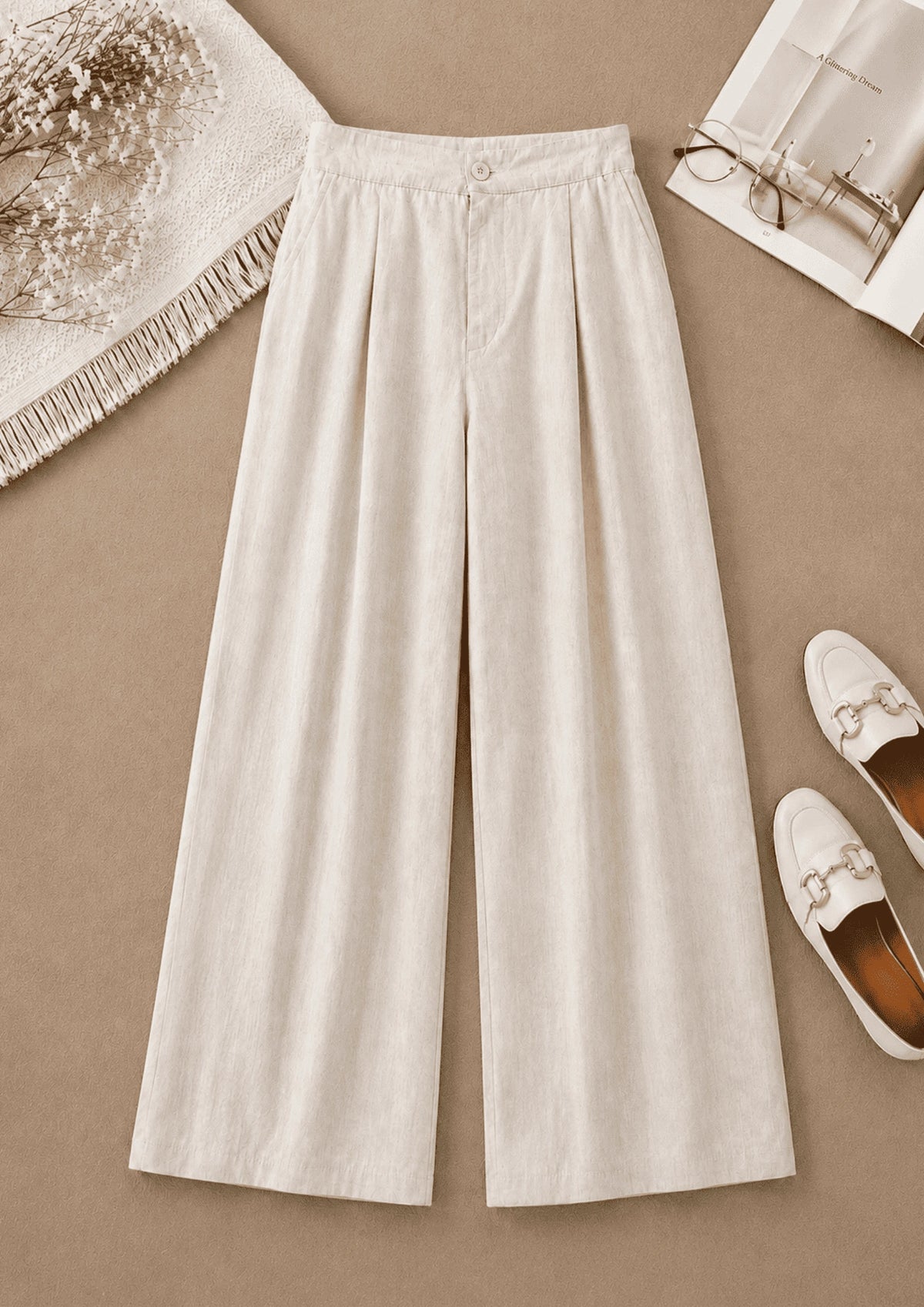 Women Linen Wide Leg Classy Pants