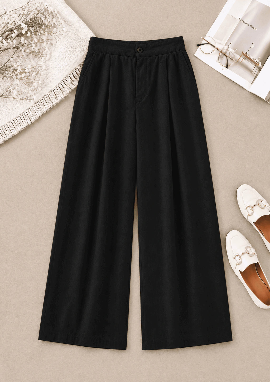 Women Linen Wide Leg Classy Pants