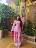 Women Pink Printed Kurta Palazzo Set