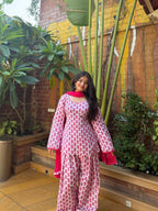 Women Pink Printed Kurta Palazzo Set